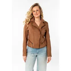 Lederjacke MAURITIUS "MWAmita OT" Damen Gr. M cognac - Funktionsjacken, modische Lederjacke aus 100% Schafsleder mit asymmetrischem Reißverschluss, figurbetont und ideal für stilvolle Outfits.