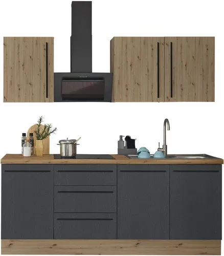 KOCHSTATION Küchenzeile Florida, Breite 210 cm, Softclose für Türen und Schubkästen, ohne E-Geräte