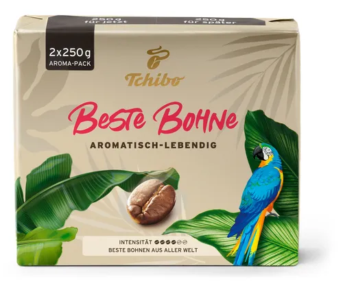 Tchibo Beste Bohne - 2 x 250 g Gemahlen - Aromatisch-lebendige Kaffee-Mischung in praktischer Aromaverpackung. Ideal für Kaffeegenuss zu Hause, mit feinem, würzigen Aroma. Perfekt für jeden Tag!