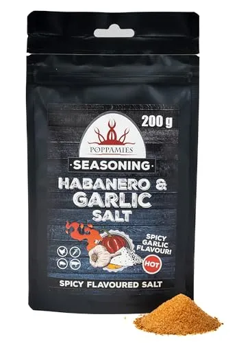 Poppamies Habanero & Knoblauch Salz - Ideal zum Grillen, Rösten oder für alltägliche Mahlzeiten - Schärfegrad: HEISS - Großpackung 200g