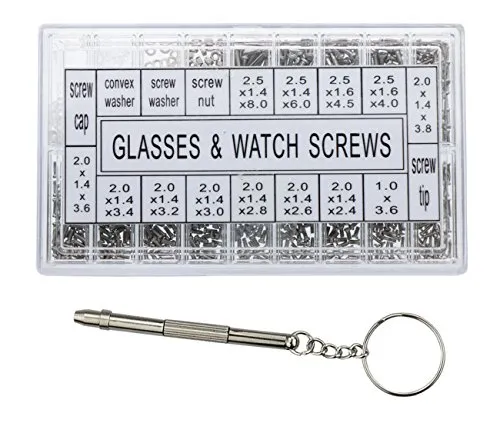 Vapker Reparaturelemente für Brillen, Sonnenbrillen, Schraubwerkzeug-Set zur Reparatur von Armbanduhren mit Schraubenzieher aus Edelstahl, 1000 Stück