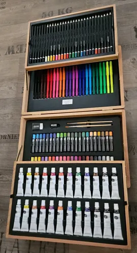 Artina 127tlg Malset Bologna XXL - FSC Holz Malkoffer mit Acryl- und Aquarellfarben, perfektes Set für Anfänger und Hobbykünstler mit praktischem Transportdesign