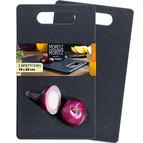 Moritz & Moritz 2x Schneidebrett Kunststoff Set in Granit Optik - 25 x 15 cm - Schneidebretter BPA frei - Frühstücksbrettchen - Schneidebrett Set hygienisch und spülmaschinenfest