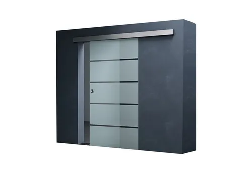 Mai & Mai Glasschiebetür Amalfi mit 5 Milchglas-Streifen - Schiebetür aus 8mm ESG-Sicherheitsglas, ideal für platzsparende Lösungen und optimale Lichtverhältnisse in Ihrem Raum.