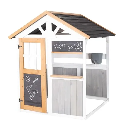 roba Spielhaus mit Tafelflächen - Kreatives Spielhaus aus massivem Holz, witterungsbeständig. Mit integrierter Verkaufstheke und beschriftbaren Tafeln für fantasievolles Spielen im Freien. Ideal für Kinder ab 18 Monaten.