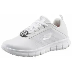 Skechers Damen Sure Track Erath Slip On Sneaker, Weiße Leder-Sneaker - Damen-Sneaker mit rutschfester, ölbeständiger Gummi-Außensohle und bequemem Skechers Memory Foam für den ganzen Tag.