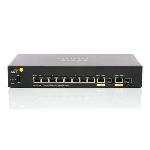 Cisco SG350-10P-K9-NA Managed Switch - 10-Port Gigabit Switch mit PoE+, ideal für professionelle Netzwerklösungen. Hohe Leistung und Zuverlässigkeit für Ihr Unternehmen.