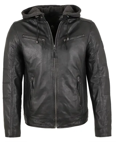 Otto Kern - Herren Echtleder Lederjacke Kapuze Lammnappa schwarz Größe 48