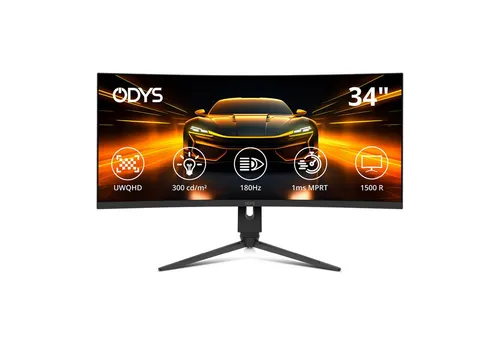 ODYS Gaming Monitor XP34 PRO-X - 34 Zoll Curved UWQHD, 180 Hz, 1 ms Reaktionszeit, HDR und FreeSync G-Sync für flüssiges Gameplay und Augenschutz