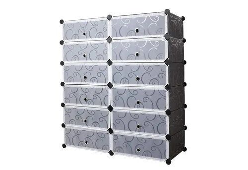 Mondeer Schuhschrank DIY Kunststoff Schuhablage - Schwarz - Schuhschrank aus langlebigem PP-Kunststoff, staubdicht und wasserdicht, bietet Platz für bis zu 24 Paar Schuhe. Einfacher Aufbau und vielseitig nutzbar für verschiedene Gegenstände.