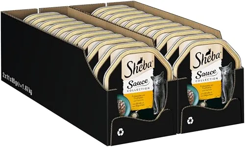 Sheba Katzen-Nassfutter Frikasee mit Truthahn 22x 85 g - Katzennahrung mit herzhaften Häppchen in köstlicher Sauce, ideal für Feinschmecker und sorgt für optimale Nährstoffversorgung.
