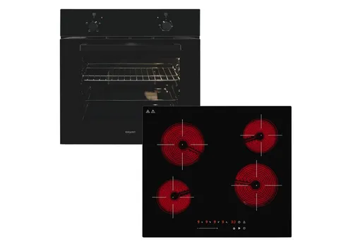 exquisit Backofen-Set BAKO Klassik schwarz - Einbaubackofen mit Glaskeramikkochfeld und 59 L Volumen, ideal für vielseitiges Kochen. Mit 4 Kochzonen und 3 Automatikfunktionen für müheloses Zubereiten von Speisen.