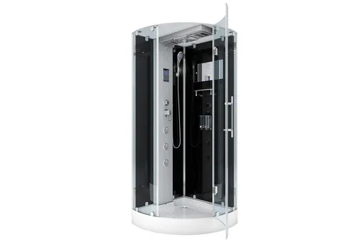 AcquaVapore D37-23R0-EC Duschtempel 100x100 - Schwarz - Elegante Duschkabine aus 6mm Sicherheitsglas, mit einfacher Montage und praktischen Funktionen. Inklusive Regendusche, Massagedüsen und Bluetooth-Player für ein unvergessliches Duscherlebnis.