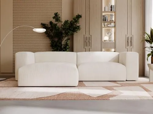 GRAINGOLD Landi Ecksofa 240x180 cm – Modernes L-Form Sofa für Wohnzimmer - Sofas & Couches – Das Landi Ecksofa vereint modernes Design mit hohem Sitzkomfort dank T25-Schaum und Wellenfedern. Der luxuriöse Cordstoff sorgt für eine edle Optik und angenehme Haptik.