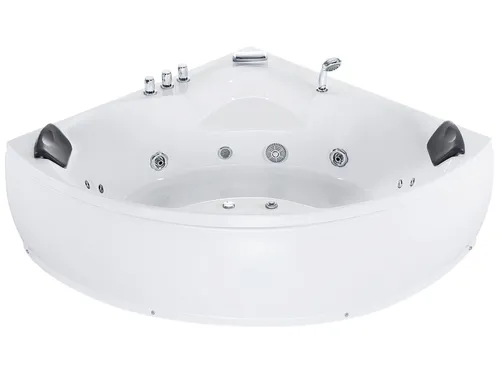 BELIANI Whirlpool-Badewanne 205 x 145 cm - Moderne Eckbadewanne für 2 Personen aus hochwertigem Sanitäracryl mit 12 sprudelnden Düsen und LED-Unterwasserbeleuchtung für ein luxuriöses Wellness-Erlebnis.
