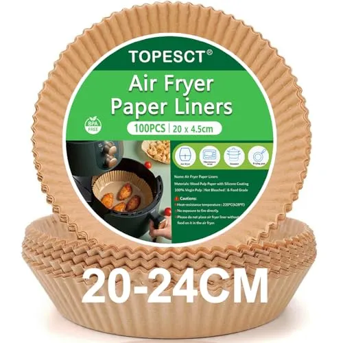 Stück Backpapier für Heißluftfritteuse Rund, 20cm Fettdichte Airfryer Backpapier, Kompatibel mit 4,5-8L Körben (Ninja Cosori Philips Cecotec Midea Russell Hobbs XL XXL Air Fryer) 100