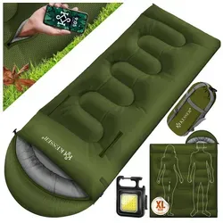 KESSER® Schlafsack Outdoor 220cm x 83cm – 3-4 Jahreszeiten Camping-Sleeping-Bag - Schlafsäcke, leicht tragbar, warm und wasserabweisend – ideal für Erwachsene. Inklusive praktischer Campinglampe und Seitentasche für zusätzlichen Komfort.