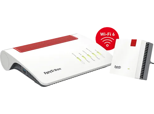 AVM FRITZ!Box 7590 AX + FRITZ!Repeater 1200 - WLAN-Mesh-Router - WLAN Router mit bis zu 3600 Mbit/s, Wi-Fi 6 für hohe Reichweite und Leistung, ideal für anspruchsvolle Heimnetze mit vielen Geräten.