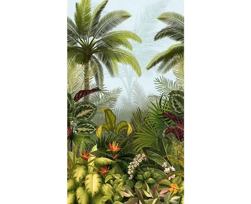 A.S. Création Vliestapete Grandeco Dschungel-Tapete multicolor JF6001 - Entdecken Sie die exotische Dschungel-Tapete mit majestätischen Palmen und leuchtenden Blüten. Ideal für eine entspannende Akzentwand im Wohnbereich, Schlafzimmer oder Bad.