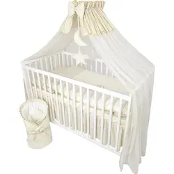 Teiliges Babybett Kinderbett Gitterbett Set mit Matratze 13-teilig - Bettsets - 13-teiliges Babybett Set inkl. Matratze, höhenverstellbar und aus Massivholz, ideal für Neugeborene und Kleinkinder, mit liebevollem Teddybär-Motiv.