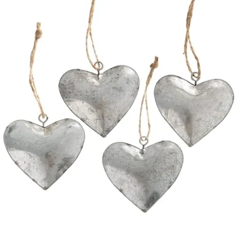 Metall Herz mit Kordel, Herzhänger, Set mit 4 Herzen, ca. 4 cm. Zinkblech-Herz. Herzdekoration, Valentinstag