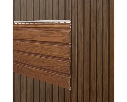 Fassadenverkleidung Canadian Siding MAX3 Fronto Rhombus Profil 2,95m walnussbraun - Wandverkleidung aus wetterfestem Vinyl, ideal für Außenbereiche. Luftfeuchtigkeitsbeständig und wartungsarm, mit 10 Jahren Herstellergarantie für langanhaltende Schönheit.