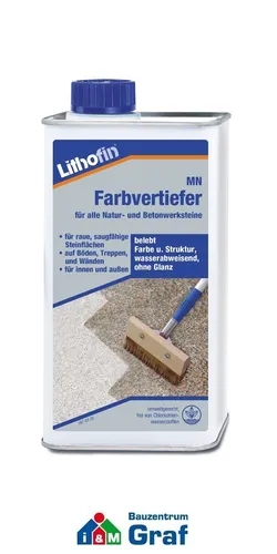 LITHOFIN MN Farbvertiefer für Natursteine und Betonwerksteine 1,0 Liter - Flüssigreiniger für Natur- und Betonwerksteine, intensiviert die Farben und schützt vor Verblassen für langanhaltende Schönheit.