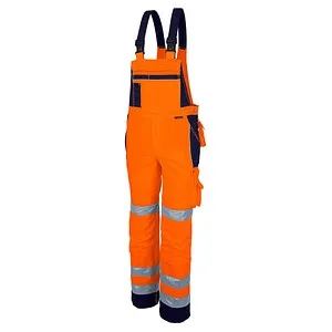Latzhose "PRO WS" warnorange/marine, Größe 64 - Hochsichtbare Arbeitskleidung - Arbeits- & Schutzkleidung mit reflexiven Elementen für optimale Sichtbarkeit, vielseitigen Taschen und elastischem Stretcheinsatz für maximalen Komfort.
