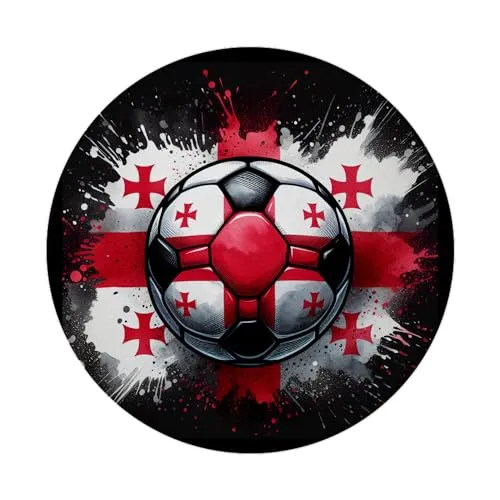 Fußball Georgien Magnet mit Flaschenöffner rund EM 2024 Fanartikel Landesfarben Rot-Weiß Sportlicher Ball-Flagge Magnet mit Flaschenöffner für echte Fußball-Enthusiasten