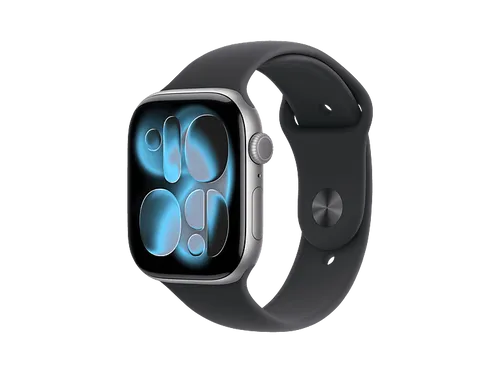 Apple Watch Series 11 46 mm Grau mit Sportarmband S/M - Smartwatch mit EKG-Herzfrequenzmesser und präziser Schlafmessung. Das Always-on-Display zeigt alle Benachrichtigungen im Blick, ideal für Sportler und Gesundheitsbewusste.