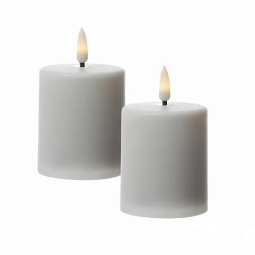 MARELIDA LED Mini Kerzen Grabkerzne Mini Stumpenkerzen für Innen/Außen für Windlichter Laternen H: 10cm D: 6,1cm mit Timer Sensor outdoor Leuchtdauer bis 1200Stunden (weiß - 2 Stück)