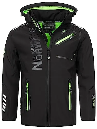Geographical Norway Herren Herbst Winter Jacke Softshell Jacke Outdoor Regen Übergangs, Farbe:Schwarz, Größe:XXL