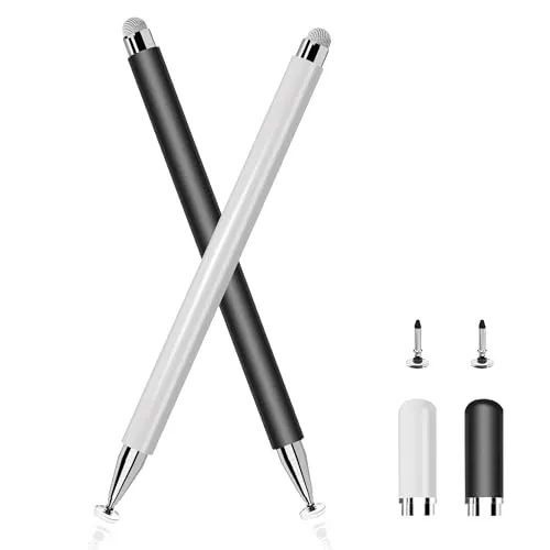 Tablet Stift, 2 in 1 Touchscreen Stift für alle Tablets/Handys, Universal Stylus Pen kompatibel mit iPhone i-Pad Pro Mini Redmi Samsung Huawei Surface Lenovo Chromebook (Weiß/Schwarz)