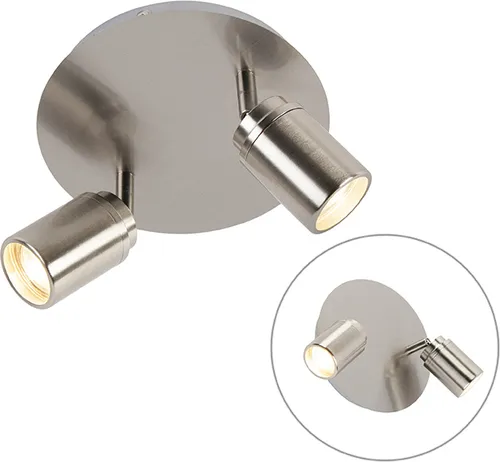 QAZQA Ducha 2-flammiger BadSpot mit IP44 - Mattes Nickel - Moderner 2-flammiger Deckenstrahler für stilvolle Badezimmerbeleuchtung. Mit IP44-Schutz ideal für feuchte Räume. Flexibel drehbar für gezielte Lichtakzente und dimmbar für eine gemütliche Atmosphäre.