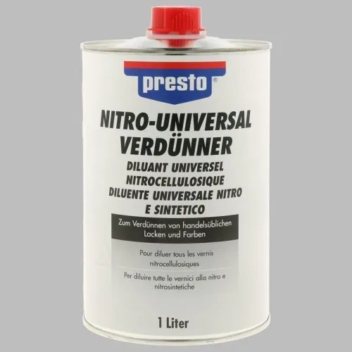 presto Verdünner Nitro-Universalverdünnung 1 l 171642 - Vielseitiger Nitro-Universalverdünner für verschiedene Anwendungen, ideal zum Verdünnen und Reinigen. Hohe Qualität für professionelle Ergebnisse.