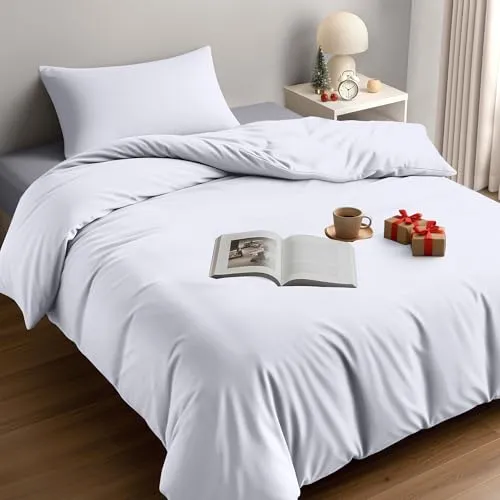 Utopia Bedding Bettwäsche 135x200 Set - Mikrofaser Bettbezug 135x200 cm + 1 Kissenbezug 50x75 cm - Weiß
