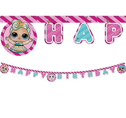 Procos 90863 - L.O.L. Surprise! Buchstaben-Girlande Happy Birthday Partykette,Rosa, 2m