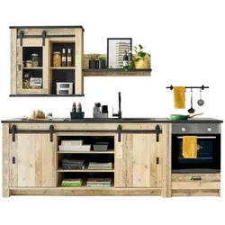 Furn.Design Küchenzeile Stove mit Soft-Close Schiebetüren - Küchenzeile mit Soft-Close-Funktion, modernes Design aus FSC®-zertifiziertem Holzwerkstoff, ideal für stilvolle und funktionale Küchenlösungen.