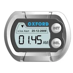 Digitale Mini Uhr für Motorräder OXFORD - Schwarz - E-Scooter Zubehör mit Eisalarmfunktion, überwacht die Temperatur und bietet ein hintergrundbeleuchtetes Display für sichere Fahrten bei Dunkelheit.