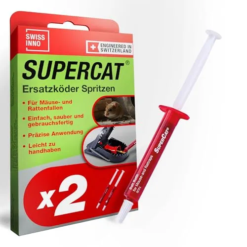 SWISSINNO Ersatz-Köder-Spritzen SuperCat für Mause- und Rattenfallen - Präzise Dosierung und saubere Anwendung: Die wiederverwendbaren Spritzen ermöglichen gezieltes Auftragen des starken Erdnussbutter-Lockmittels für optimalen Fang mit SuperCat-Fallen.