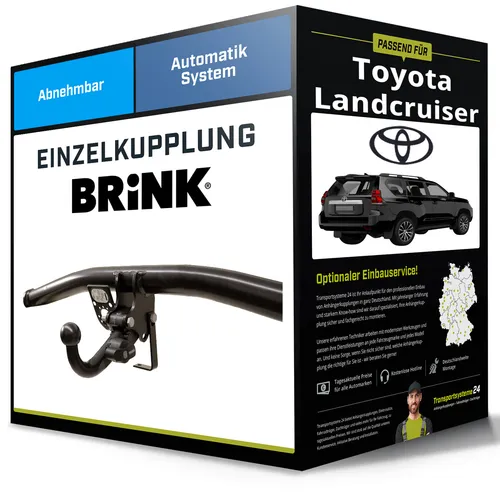 Abnehmbare Anhängerkupplung für TOYOTA Landcruiser J15 (10.2009-heute) - Anhängerkupplung von Brink, abnehmbar und ohne Eintragung in Fahrzeugpapiere. Ideal für hohe Anhängelasten bis 3500 kg, mit einfacher Montage und TÜV-zertifiziert.