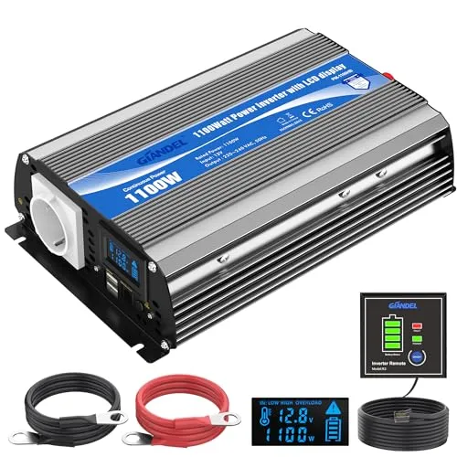 GIANDEL 1100W Modifizierter Sinus Wechselrichter 12V auf 230V Spannungswandler Kompatibel mit LiFePO4 Power Inverter 1000W mit LCD-Bildschirm & Fernbedienung für Wohnmobil Camping Wohnwagen