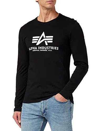 Alpha Industries Herren Longsleeve – Basic Langarmshirt in Schwarz - Herren-Shirt aus 100% Baumwolle mit bequemem Regular Fit, ideal für jeden Anlass. Der markante Siebdruck und die atmungsaktive Qualität machen es zum perfekten Casual-Begleiter.