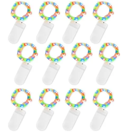 Jsdoin LED Mini Lichterkette mit Batterie, 12x20er Micro Lichterkette außen Batterie, 2M DIY kleine Lichterketten Wasserdicht für Party Hochzeit Weihnachten Beleuchtung Deko (Mehrfarbig, 12 Pack)
