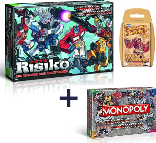Monopoly Transformers Bundle: Risiko & Top Trumps - Gesellschaftsspiele: Spannendes Bundle mit Monopoly, Risiko und Top Trumps für ultimative Transformers-Fans – erlebe die Action der Autobots und Decepticons!