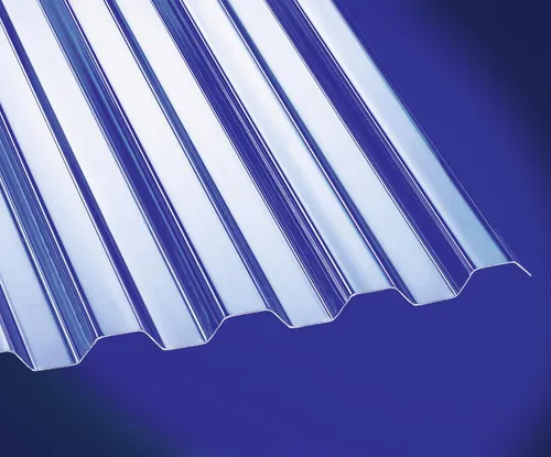 Premium Polycarbonat Profilplatte Trapez 76/18 - Klar - Hochwertige Polycarbonatplatte in klarer Ausführung, ideal für lichtdurchlässige Dachkonstruktionen und langlebig.