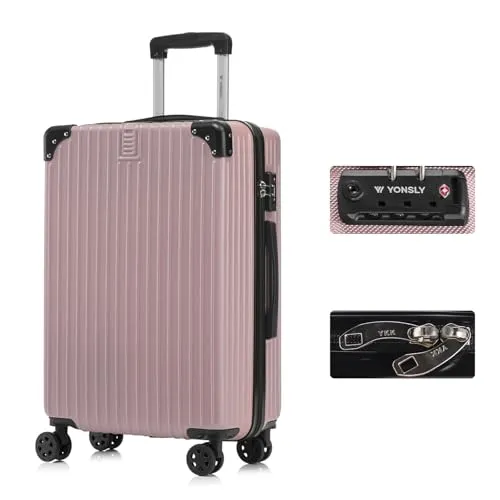 yonsly Premium Reisekoffer mit TSA-Schloss und YKK-Reißverschluss (Roségold, L) - Hochwertiger Hartschalenkoffer mit TSA-Zahlenschloss für sichere Reisen. Robuste 360°-Doppelrollen sorgen für mühelose Mobilität. Austauschbare Teile verlängern die Lebensdauer des Koffers. Ideal für Handgepäck und nahezu alle Airlines.