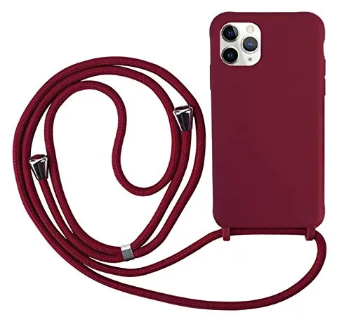 Ququcheng Kompatibel mit iPhone 12/12 Pro(6.1") Hülle,Handykette Hülle Silikon Seil Necklace Handyhülle mit Kordel Tasche TPU Bumper Schutzhülle für iPhone 12/12 Pro(6.1")-Rot