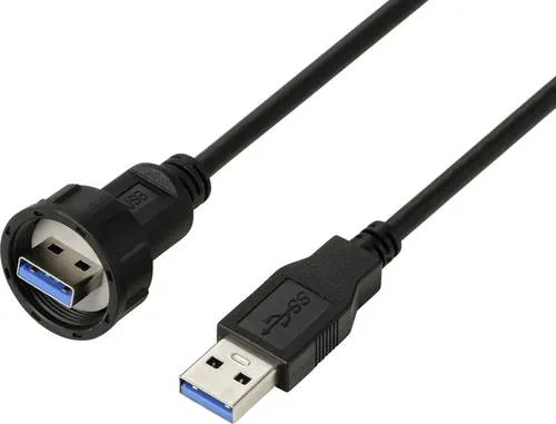 USB 3.0-Stecker auf Stecker, IP67 (Gewinde), Kabel 0,5m TC-E13T-MU3-MWA/NWA-0.5PV-S Wasserdichtes Kunststoffkabel TC-13543560 TRU