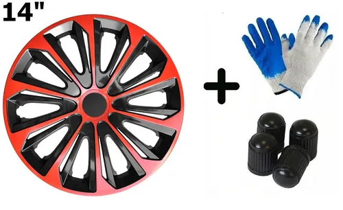 NRM Strong Duo Radkappen 14 Zoll - Radkappen & Stahlfelgenringe, einfache Installation ohne Werkzeuge, stilvolles Rot-Schwarz Design für 14 Zoll Räder, 4er Set für kompletten Look.